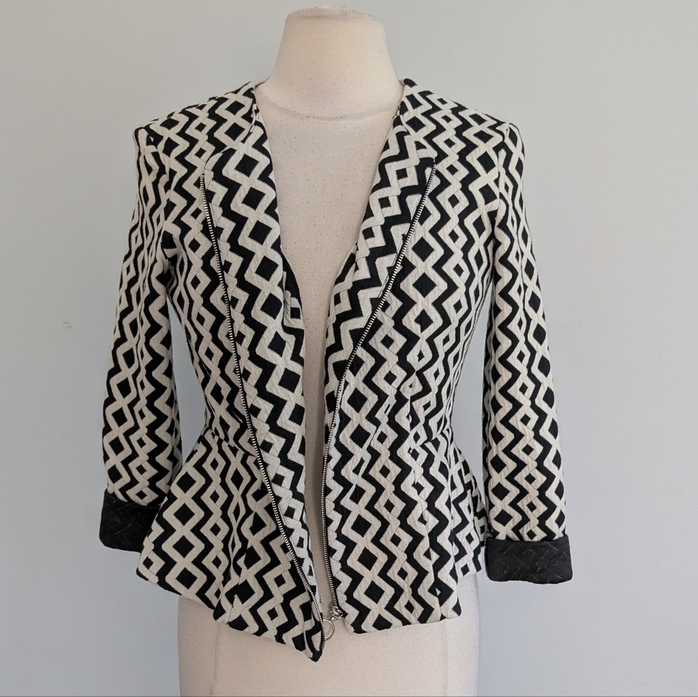 Women's Amanda Uprichard Black White Chevron Jacket Medium Blazer